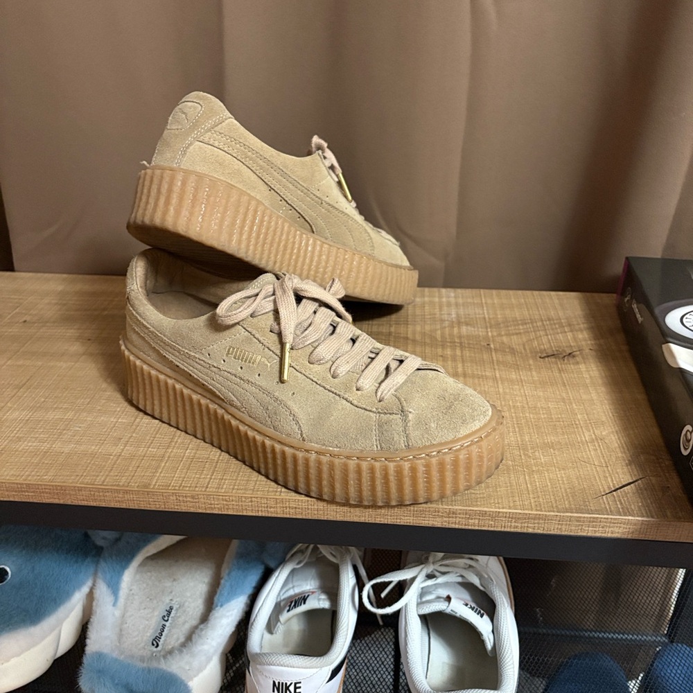 Puma Women's Beige Suede Platform Sneakers